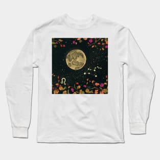 Leo Zodiac Moon FLower Night Sky Long Sleeve T-Shirt